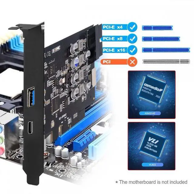 Alt view image 3 of 7 - Chenyang 10Gbps Type-E USB 3.1 Front Socket & USB3.0 19Pin/20Pin & Type-A USB-C to PCI-E Express Card Adapter ASM3142 VL822