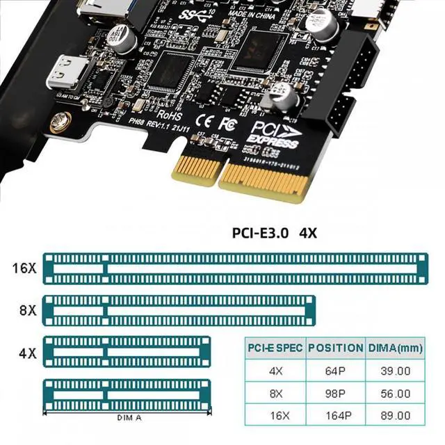 Alt view image 5 of 7 - Chenyang 10Gbps Type-E USB 3.1 Front Socket & USB3.0 19Pin/20Pin & Type-A USB-C to PCI-E Express Card Adapter ASM3142 VL822