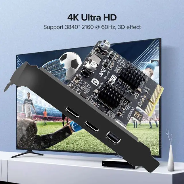 Alt view image 5 of 7 - Cablecc PCI-E Express 4x & Mini Displayport 1.4 Input to Dual 10Gbps USB 3.1 Type-C USB-C & 4K 60hz Output Desktop Graphics Expansion Card Adapter ASM3142
