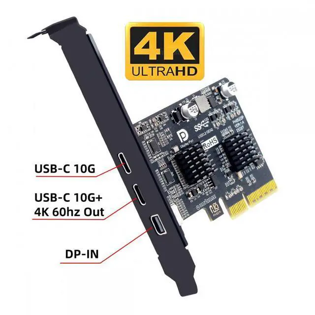 Main image of CY PCI-E Express 4x & Mini Displayport 1.4 Input to Dual 10Gbps USB 3.1 Type-C USB-C & 4K 60hz Output Desktop Graphics Expansion Card Adapter ASM3142
