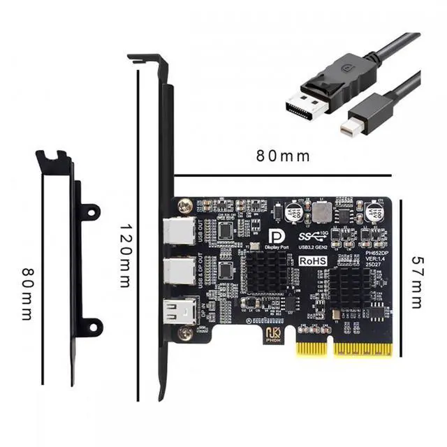 Alt view image 4 of 7 - Cablecc PCI-E Express 4x & Mini Displayport 1.4 Input to Dual 10Gbps USB 3.1 Type-C USB-C & 4K 60hz Output Desktop Graphics Expansion Card Adapter ASM3142