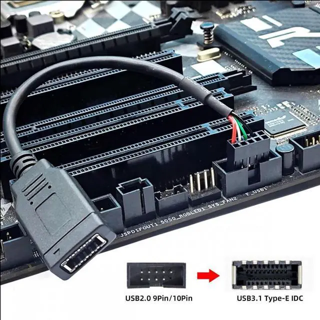 Alt view image 2 of 7 - CY Cable Single USB 3.1 Front Panel Socket Key-A Type-E to USB 2.0 9Pin 10Pin Mainboard Header Male Extension Cable