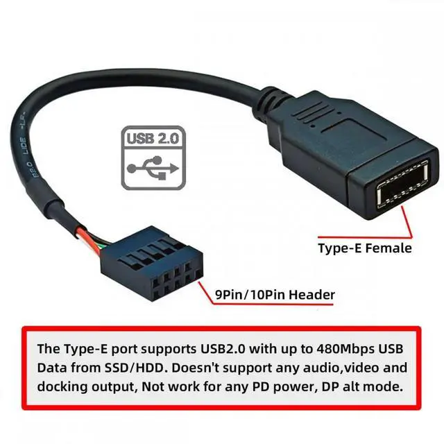 Alt view image 6 of 7 - CY Cable Single USB 3.1 Front Panel Socket Key-A Type-E to USB 2.0 9Pin 10Pin Mainboard Header Male Extension Cable