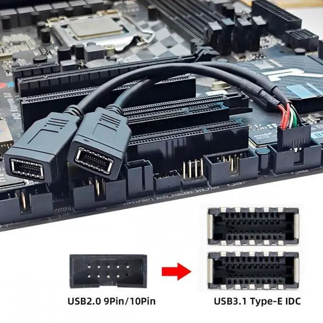 Alt view image 2 of 7 - CY Cable Dual Port USB 3.1 Front Panel Socket Key-A Type-E to USB 2.0 9Pin 10Pin Mainboard Header Male Extension Cable