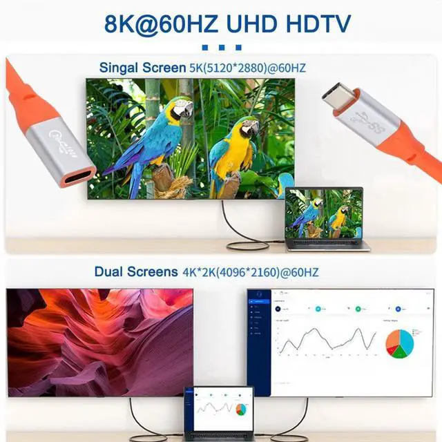 Alt view image 7 of 7 - Jimier USB3.2 Male to Female Extension Cable 20Gbps Ultra Soft High Flex with 100W and 8K 5K USB4.0 Type-C Compatible with Thunderbolt3/4