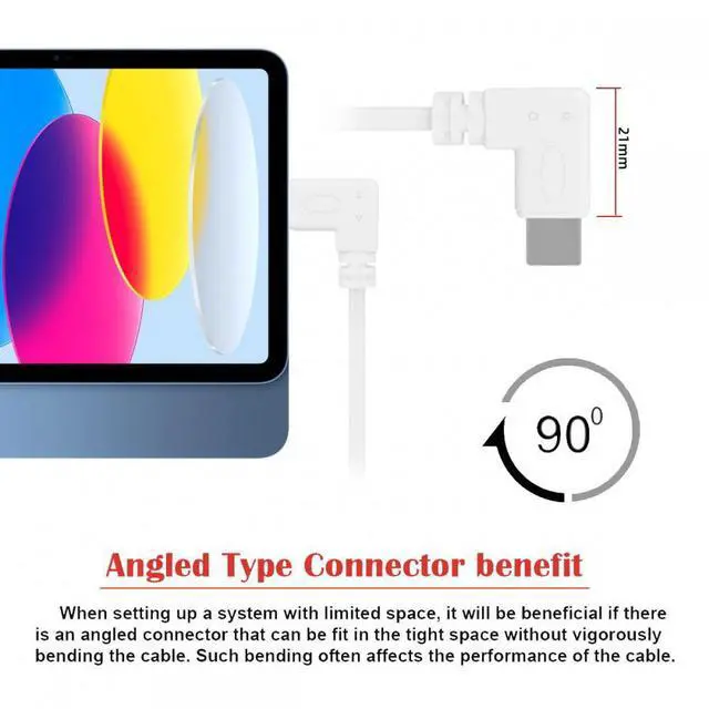 Alt view image 5 of 7 - Cablecc White USB-C Type-C Male to Female Extension Power USB2.0 Data Cable 90 Degree Left Right Angled 65W Fast Charge for Laptop Tablet Phone