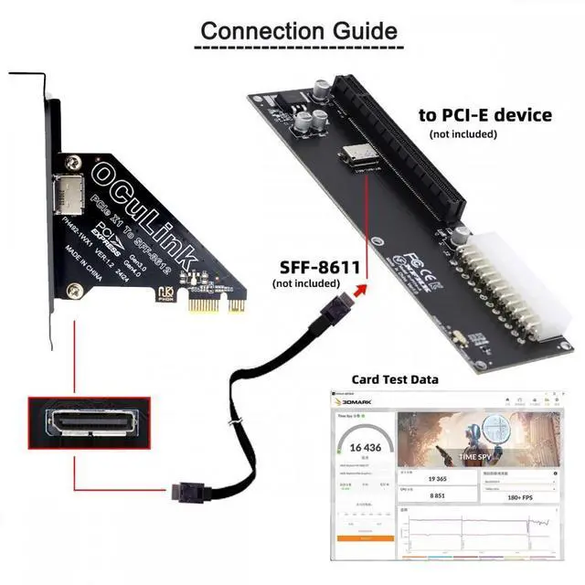 Alt view image 6 of 7 - Chenyang PCI-Express 4.0 PCIE 1x to Oculink SFF-8612 SFF-8611 Host Card for U.2 SSD eGPU External Graphics Card Dock