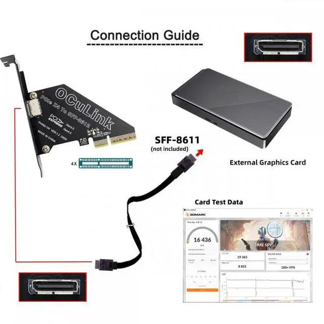 Alt view image 3 of 7 - Xiwai PCI-Express 4.0 PCIE 4x to Oculink SFF-8612 SFF-8611 Host Card for U.2 SSD eGPU External Graphics Card Dock