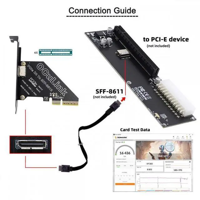 Alt view image 6 of 7 - Xiwai PCI-Express 4.0 PCIE 4x to Oculink SFF-8612 SFF-8611 Host Card for U.2 SSD eGPU External Graphics Card Dock