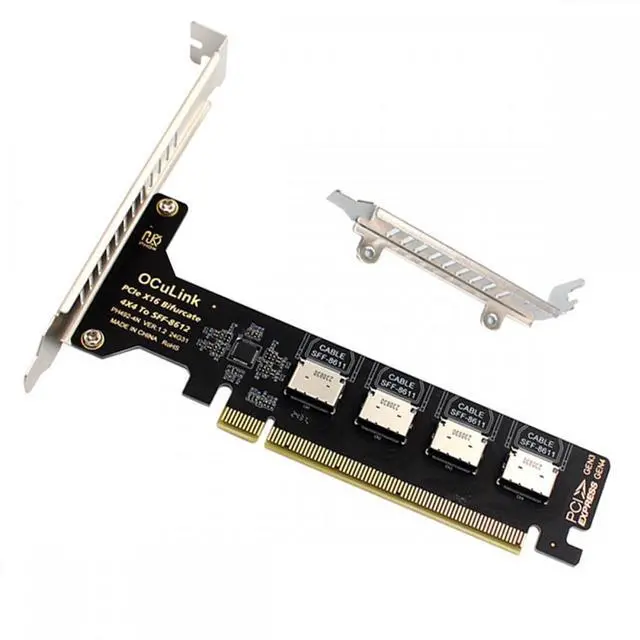 Main image of CY PCI-Express 4.0 PCIE 16x Detachable to Four Oculink SFF-8612 SFF-8611 Internal VROC Raid0 Adapter for U.2 SSD eGPU External Graphics Card Dock