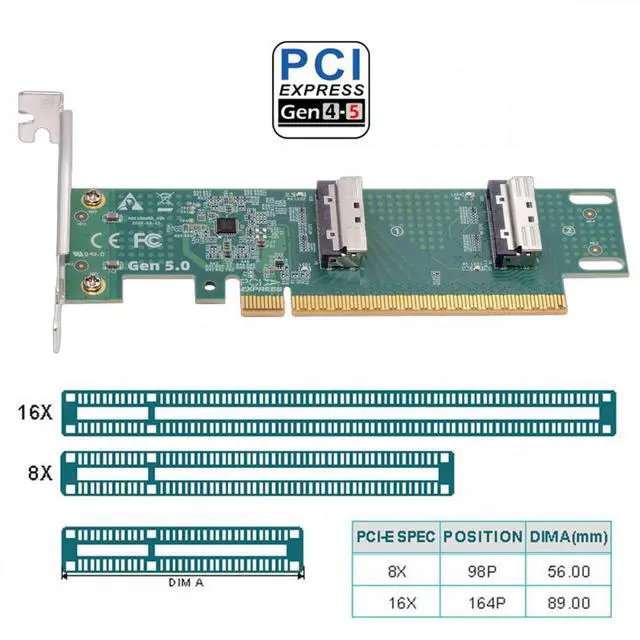 Alt view image 4 of 7 - Chenyang PCIE5.0 PCI-Express 16x to Dual MCIO 8i Mini Cool Edge IO SFF-TA-1016 VROC Virtual RAID Adapter for Mainboard SSD Graphics Card