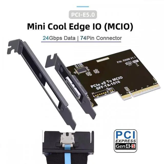 Alt view image 2 of 7 - CY External MCIO 8i Mini Cool Edge IO SFF-TA-1016 to PCIE5.0 PCI-Express 8x VROC Adapter for Mainboard SSD Graphics Card