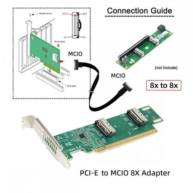 Alt view image 7 of 7 - Chenyang PCIE5.0 PCI-Express 16x to Dual MCIO 8i Mini Cool Edge IO SFF-TA-1016 VROC Virtual RAID Adapter for Mainboard SSD Graphics Card