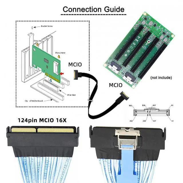 Alt view image 2 of 7 - Xiwai PCI-E 5.0 Mini Cool Edge IO MCIO STR PCI-E 16x 124Pin Male to MCIO 124Pin Male Extender Cable 50cm with Pull Tab