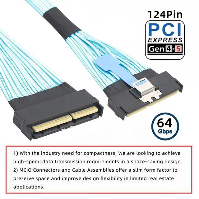 Alt view image 3 of 7 - Xiwai PCI-E 5.0 Mini Cool Edge IO MCIO STR PCI-E 16x 124Pin Male to MCIO 124Pin Male Extender Cable 50cm with Pull Tab