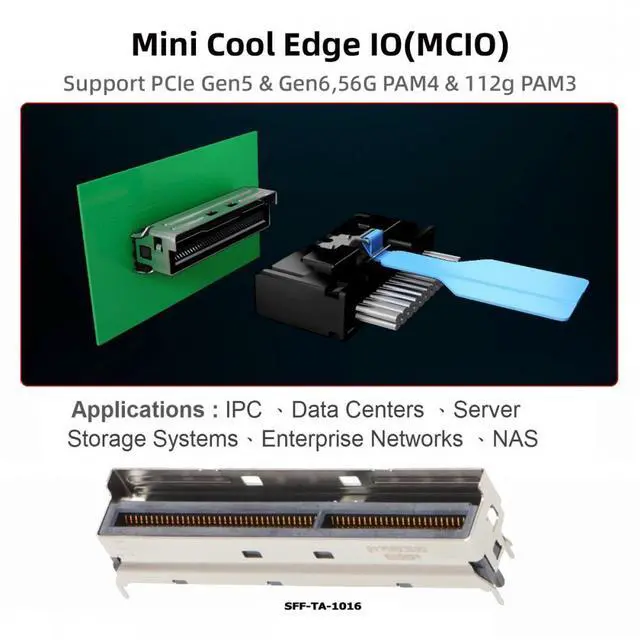 Alt view image 5 of 7 - Xiwai PCI-E 5.0 Mini Cool Edge IO MCIO STR PCI-E 16x 124Pin Male to MCIO 124Pin Male Extender Cable 50cm with Pull Tab