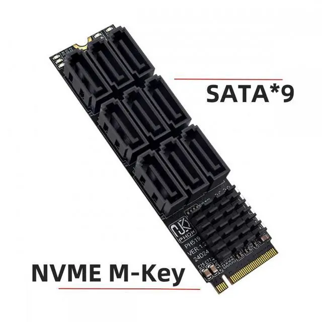 Main image of CY Chenyang NGFF NVME M-Key PCI Express M.2 to 9 Ports SATA 3.0 6Gbps Adapter Converter Hard Drive Extension Card 2280 for NAS Computer