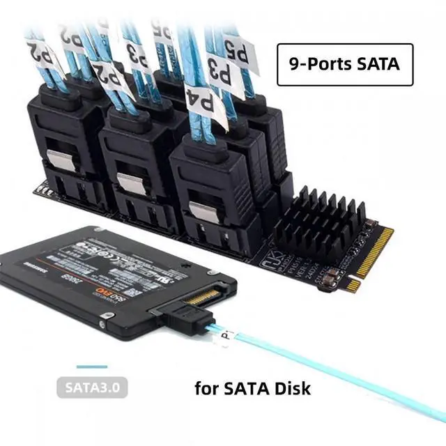 Alt view image 3 of 7 - Chenyang NGFF NVME M-Key PCI Express M.2 to 9 Ports SATA 3.0 6Gbps Adapter Converter Hard Drive Extension Card 2280 for NAS Computer
