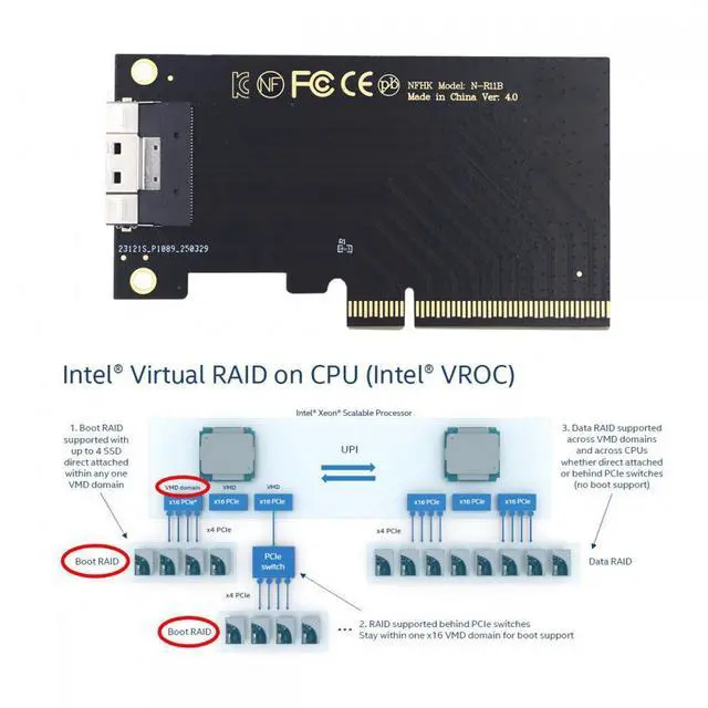 Alt view image 3 of 7 - CY Chenyang External Slimline SFF-8654 8X 74Pin to PCIE Express 3.0 PCIE4.0 Raid Card VROC Raid0 Hyper Adapter