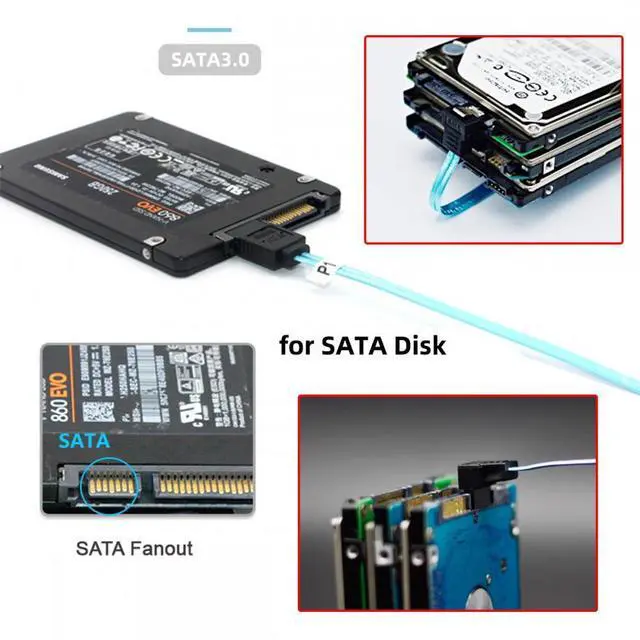 Alt view image 6 of 7 - Chenyang 4pcs/lot 90 Degree Angled Type Internal 4-SATA Host to 4SATA 7pin Target Disk 6Gbps Data Server Cable 25cm