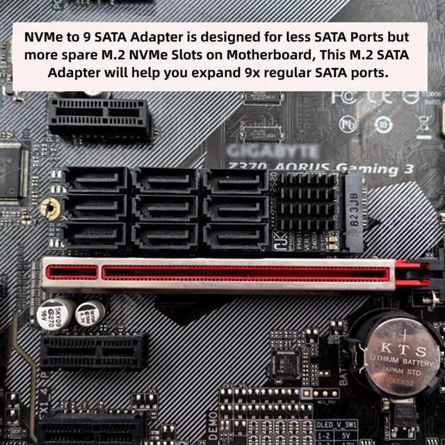 Alt view image 2 of 7 - Chenyang NGFF NVME M-Key PCI Express M.2 to 9 Ports SATA 3.0 6Gbps Adapter Converter Hard Drive Extension Card 2280 for NAS Computer