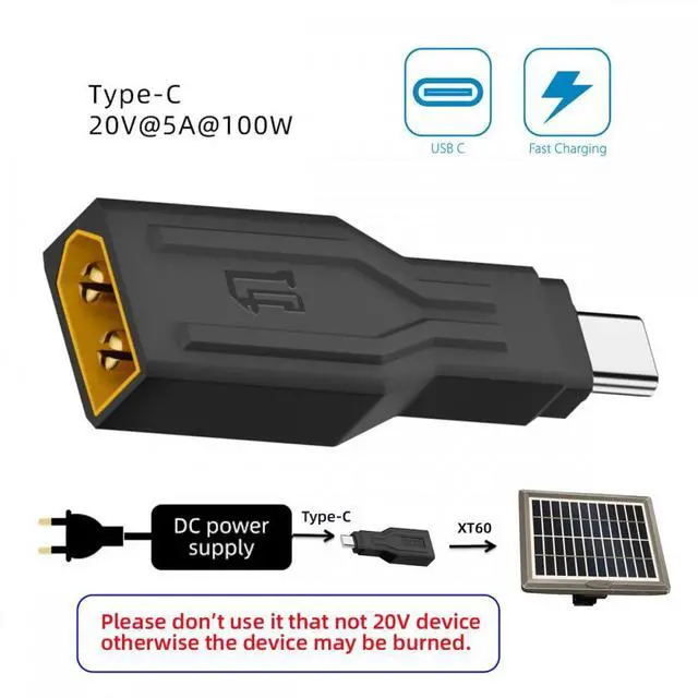 Alt view image 2 of 7 - CY Chenyang Type-C Male Input 100W 20V 5A PD to XT60 Male Output SC100 Protocol Fast Charging Adapter for RC Lipo Battery Quadcopter