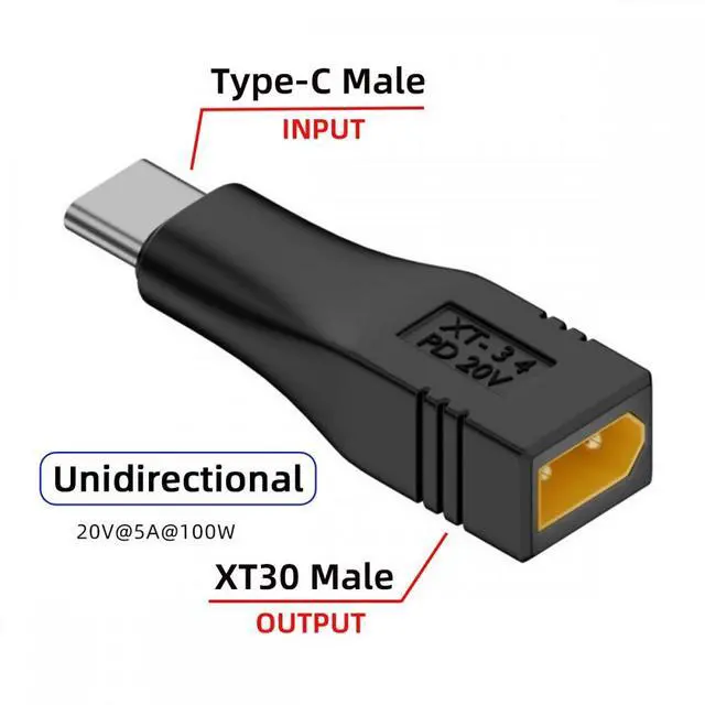 Alt view image 2 of 7 - Cablecc Type-C Male Input 100W 20V 5A PD to XT30 Male Output SC100 Protocol Fast Charging Adapter for RC Lipo Battery Quadcopter