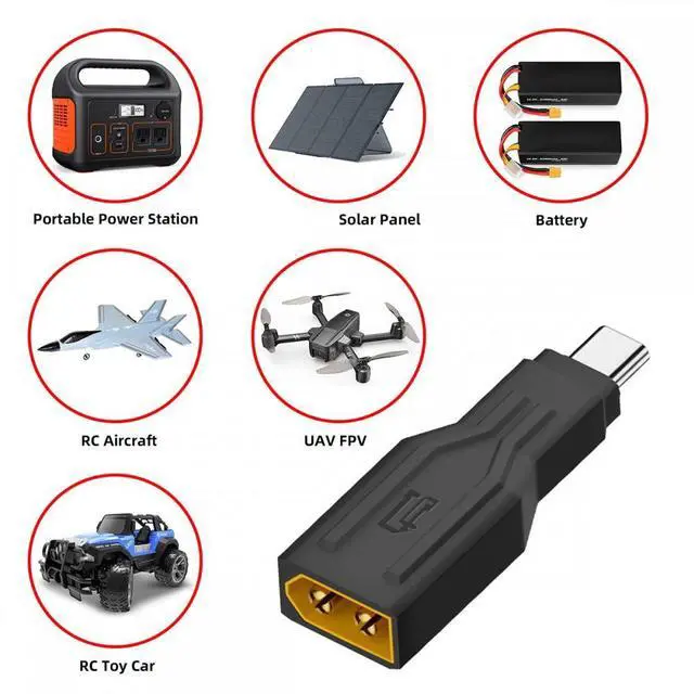 Alt view image 6 of 7 - Jimier XT30 Male Input SC100 Protocol to Type-C Male Output Fast Charging Adapter for RC Lipo Battery Quadcopter Laptop Phone