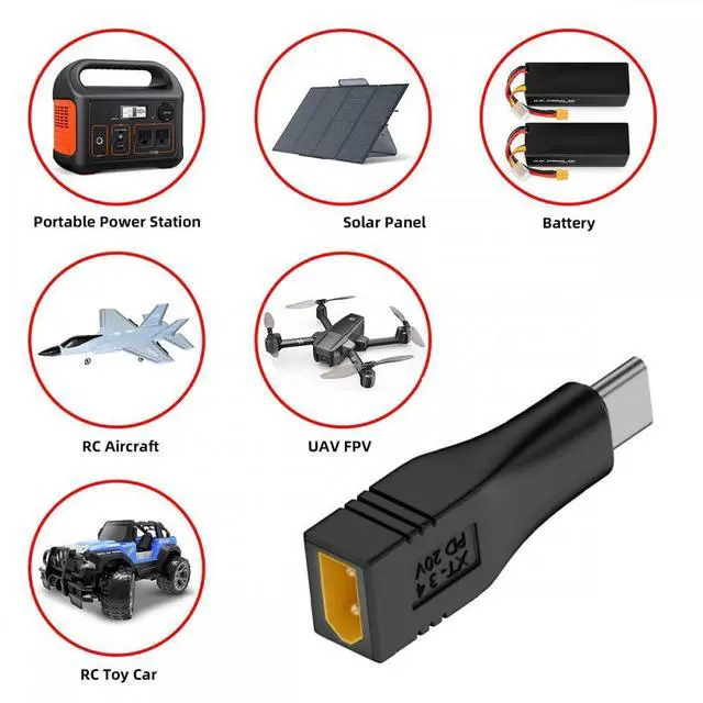 Alt view image 4 of 7 - Cablecc Type-C Male Input 100W 20V 5A PD to XT30 Male Output SC100 Protocol Fast Charging Adapter for RC Lipo Battery Quadcopter