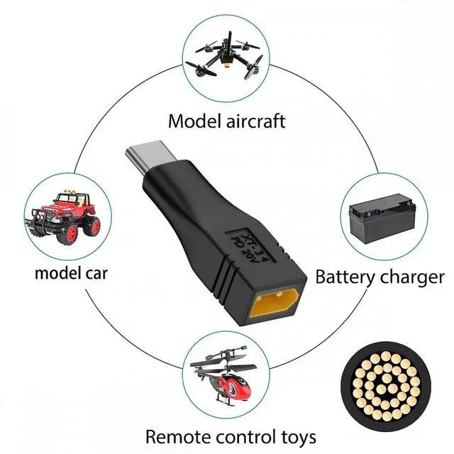 Alt view image 5 of 7 - Cablecc Type-C Male Input 100W 20V 5A PD to XT30 Male Output SC100 Protocol Fast Charging Adapter for RC Lipo Battery Quadcopter