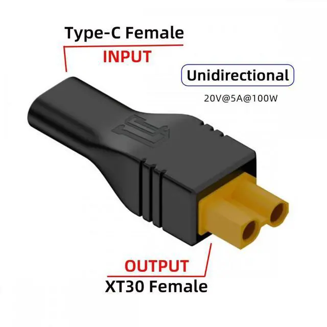 Alt view image 2 of 7 - Cablecc Type-C Female Input 100W 20V 5A PD to XT30 Male Output SC100 Protocol Fast Charging Adapter for RC Lipo Battery Quadcopter