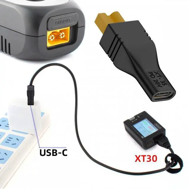 Alt view image 4 of 7 - Cablecc Type-C Female Input 100W 20V 5A PD to XT30 Male Output SC100 Protocol Fast Charging Adapter for RC Lipo Battery Quadcopter