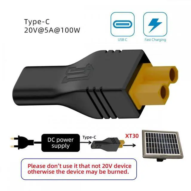 Alt view image 3 of 7 - Cablecc Type-C Female Input 100W 20V 5A PD to XT30 Male Output SC100 Protocol Fast Charging Adapter for RC Lipo Battery Quadcopter
