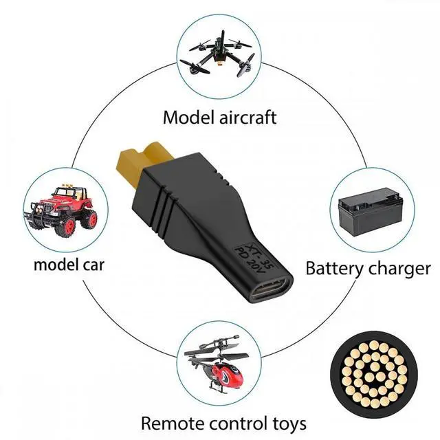 Alt view image 7 of 7 - Cablecc Type-C Female Input 100W 20V 5A PD to XT30 Male Output SC100 Protocol Fast Charging Adapter for RC Lipo Battery Quadcopter