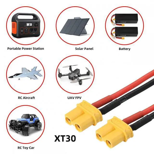 Alt view image 4 of 7 - Xiwai XT30 Female to Female 18AWG Extension Cable Connector for RC Battery Portable Power Station Solar Panel