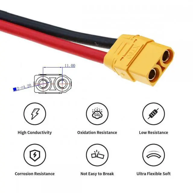 Alt view image 5 of 7 - Xiwai XT90 Female to Female 10AWG Extension Cable Connector for RC Battery Portable Power Station Solar Panel