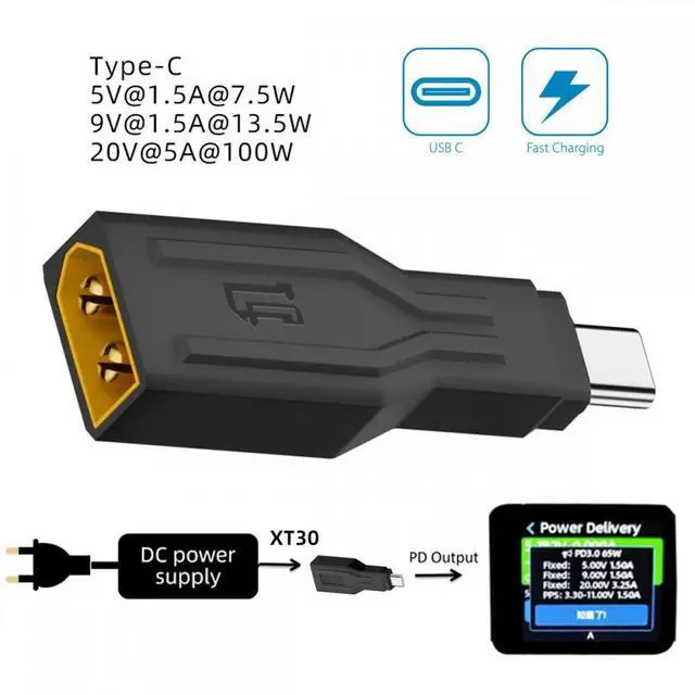 Alt view image 3 of 7 - Jimier XT30 Male Input SC100 Protocol to Type-C Male Output Fast Charging Adapter for RC Lipo Battery Quadcopter Laptop Phone