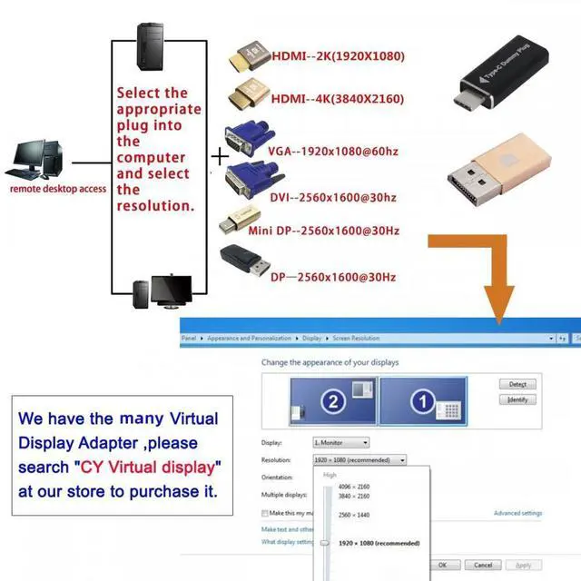 Alt view image 7 of 7 - CY 4K@60Hz DP Virtual Display Displayport Active Adapter Dummy Plug Headless Ghost Emulator 1080p@120Hz