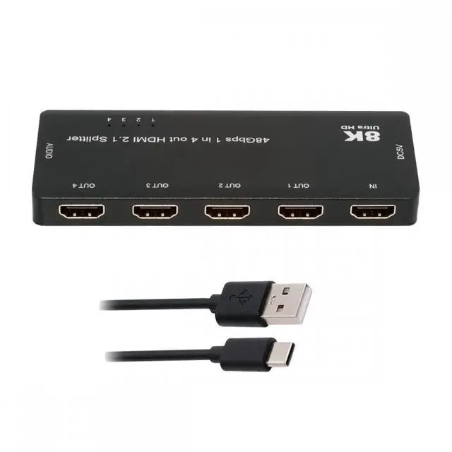 Alt view image 3 of 7 - Xiwai HDMI Splitter 8K 60hz Ultra-HD Converter Compatible 2.1 Switch 1-IN-4-OUT 48Gbps UHD Hub Support HDCP SST Extended 4K@120hz 3.5mm Audio