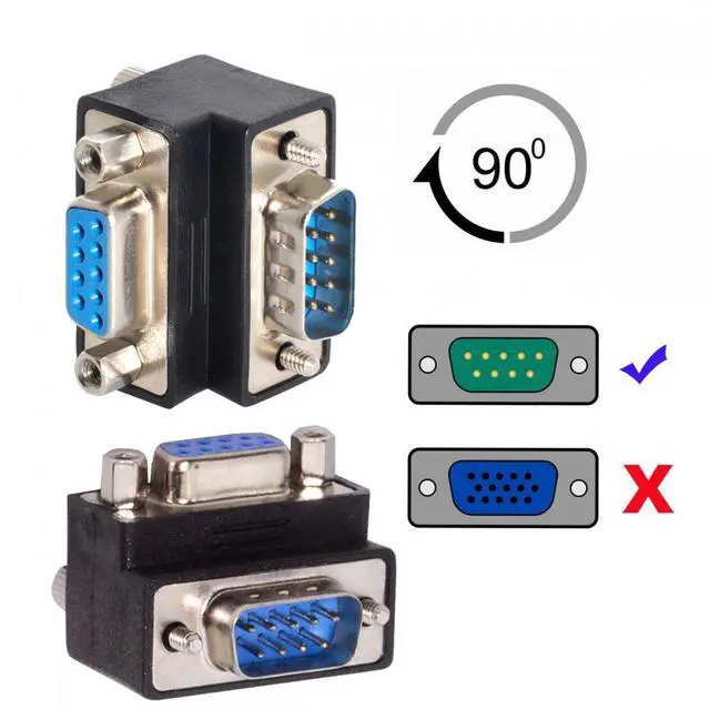 Alt view image 6 of 7 - Cablecc 2pcs/lot Up & Down Angled 90 Degree RS232 D-Sub 9Pin Screw Type Male to Female Nut Type Extension Adapter