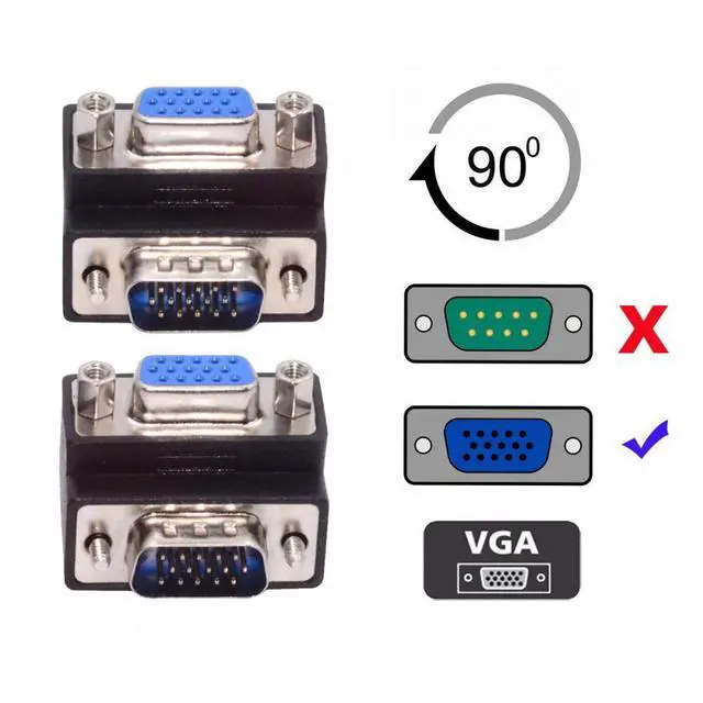 Alt view image 5 of 7 - Jimier 2pcs/lot Up & Down Angled 90 Degree VGA RGB HDB15Pin Screw Type Male to Female Nut Type Extension Adapter for Monitor Displays