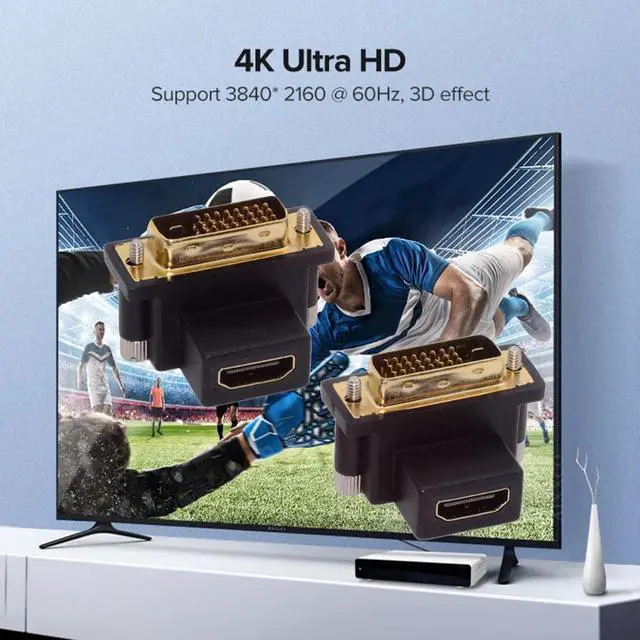 Alt view image 4 of 7 - Chenyang 2pcs/lot Up & Down Angled 90 Degree DVI Male to HDMI Female 4K Adapter for Computer HDTV Graphics Card