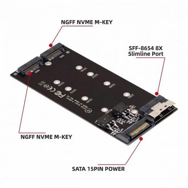 Alt view image 3 of 7 - CY Dual 2X NVME M.2 AHCI to PCIE Express 3.0 4.0 Slimline SFF-8654 8X Raid Card VROC Raid0 Hyper Adapter
