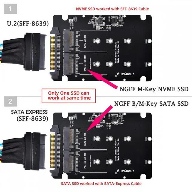 Alt view image 4 of 7 - CY SFF-8639 NVME U.2 to Combo NGFF M.2 M-key SATA PCIe SSD Adapter for Mainboard Compatible with SSD 750 p3600 p3700