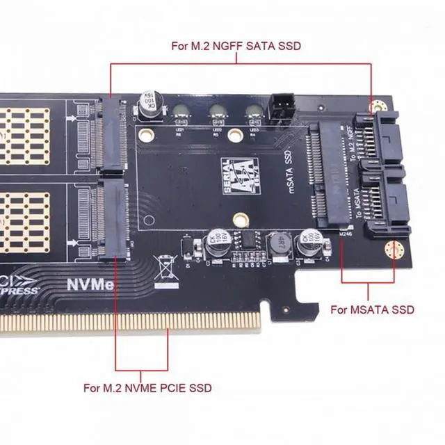 Alt view image 4 of 7 - CY PCI Express PCI-E 3.0 Dual SATA to NGFF NVME MSATA M-Key B/M-key SSD Card Adapter 3in1