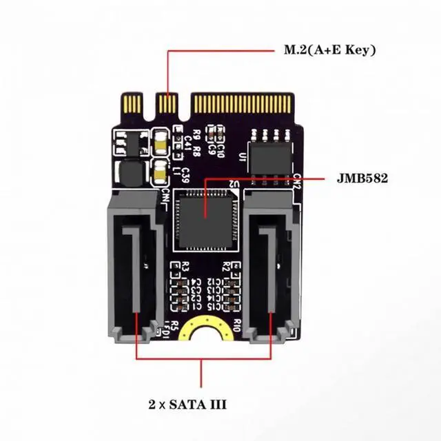 Main image of CY NGFF Key A+E PCI Express to SATA 3.0 6Gbps Dual Ports Adapter Converter Hard Drive Extension Card JMB582 2230