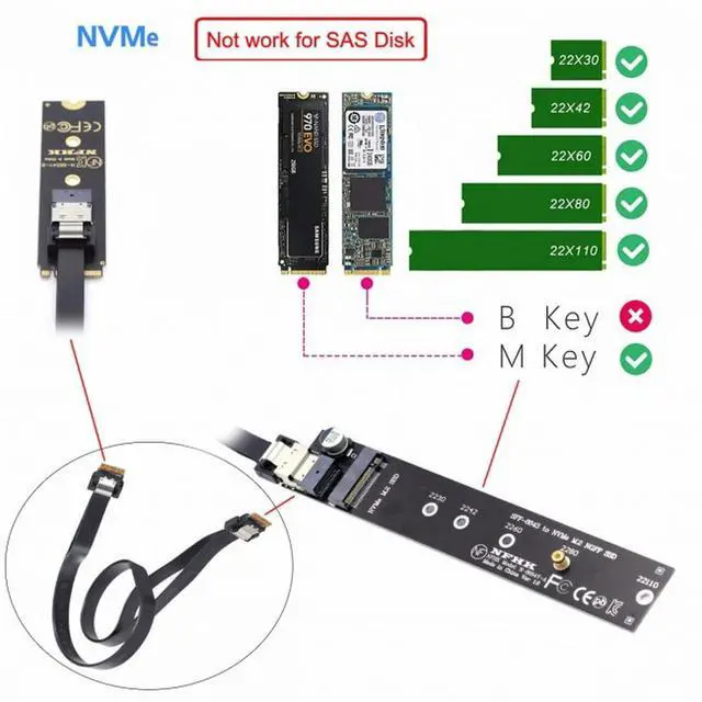 Alt view image 6 of 7 - CY NGFF M-Key NVME Male to Female Extension Cable 40cm with SFF-8654 Connector for Mainboard SSD 2280/22110