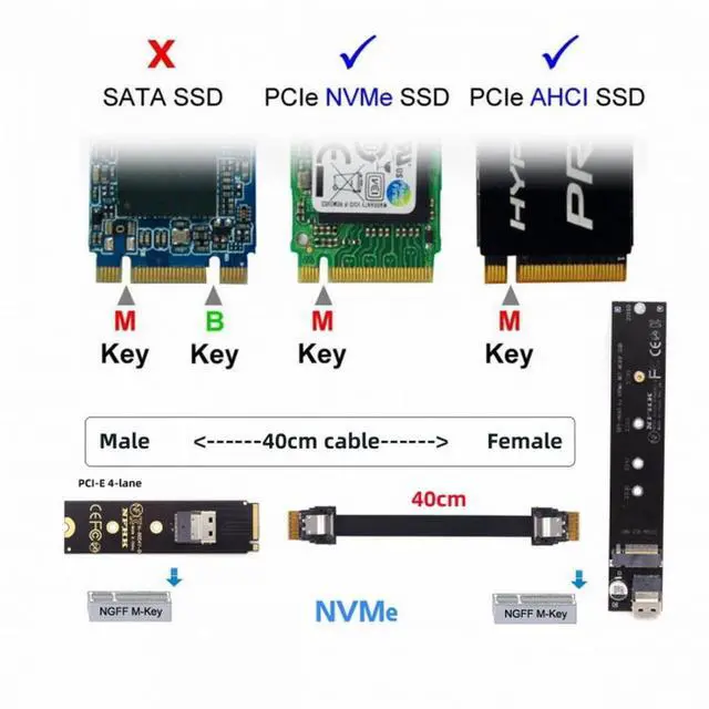 Alt view image 7 of 7 - CY NGFF M-Key NVME Male to Female Extension Cable 40cm with SFF-8654 Connector for Mainboard SSD 2280/22110