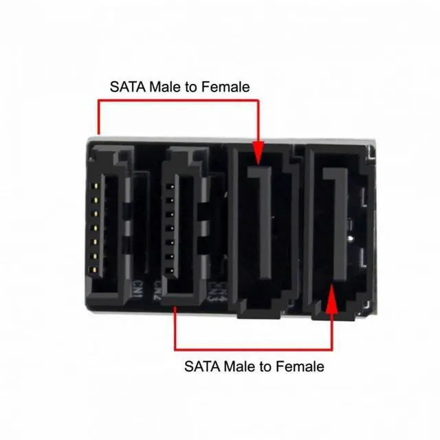 Alt view image 5 of 7 - CY Dual SATA 7Pin Female to 7Pin Male 360 Degree Angled Adapter Low Profile for Desktops SSD HDD Mainboard Motherboard