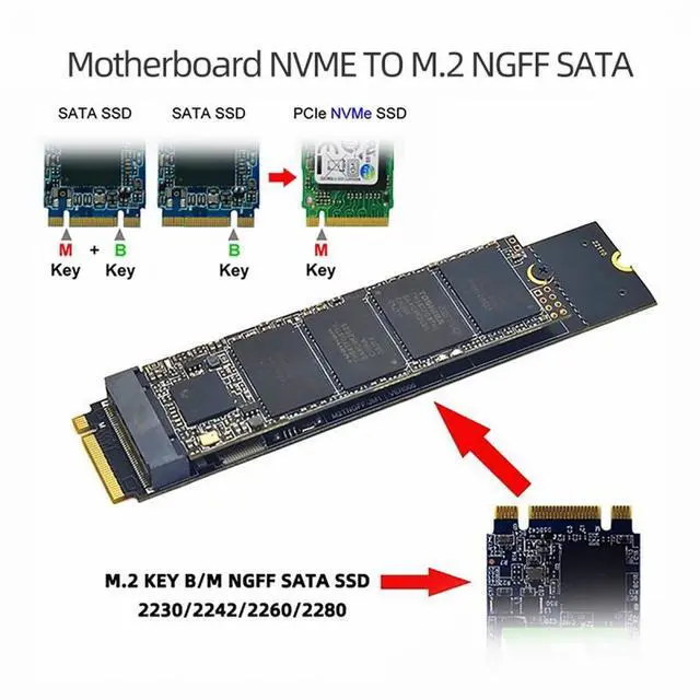 Alt view image 4 of 7 - CY SATA NGFF Key B+M SSD to NVME M-key Motherboard Desktop Adapter Converter SSD Card JMB582 2280
